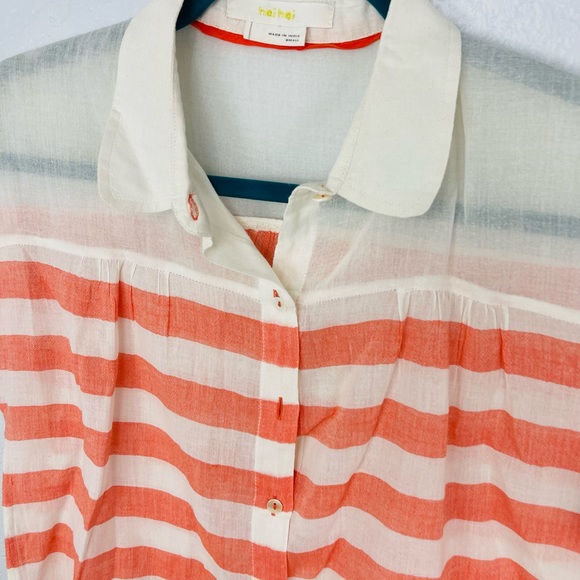 Anthropologie Hei Hei Striped Collar Button Down Sheer Cream Peach Blouse - Picture 3 of 6